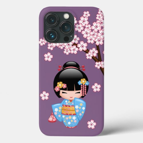 Maiko Kokeshi Doll _ Blue Kimono Geisha Girl iPhone 13 Pro Case