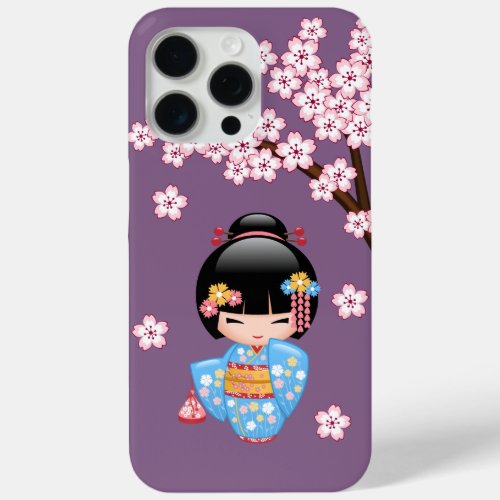 Maiko Kokeshi Doll _ Blue Kimono Geisha Girl iPhone 15 Pro Max Case