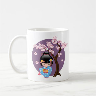 Maiko Kokeshi Doll - Blue Kimono Geisha Girl Coffe Coffee Mug