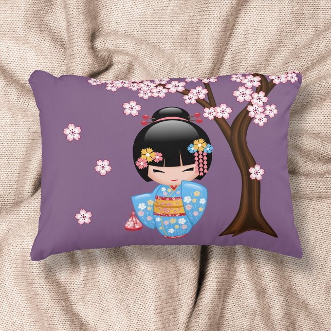 Maiko Kokeshi Doll - Blue Kimono Geisha Girl Decorative Pillow (Creator Uploaded)