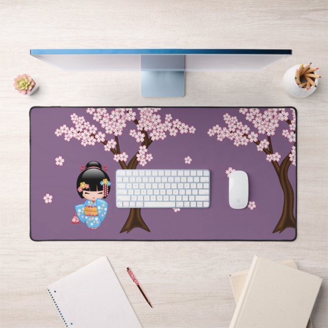 Maiko Kokeshi Doll - Blue Kimono Geisha Girl Desk Mat (Office 1)
