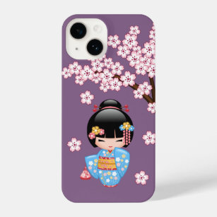 Maiko Kokeshi Doll - Blue Kimono Geisha Girl iPhone 14 Case