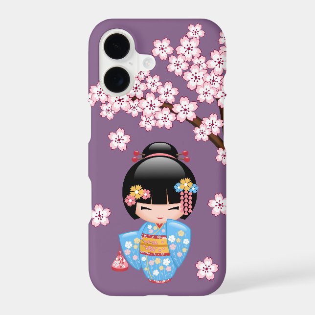Maiko Kokeshi Doll - Blue Kimono Geisha Girl iPhone Case (Back)
