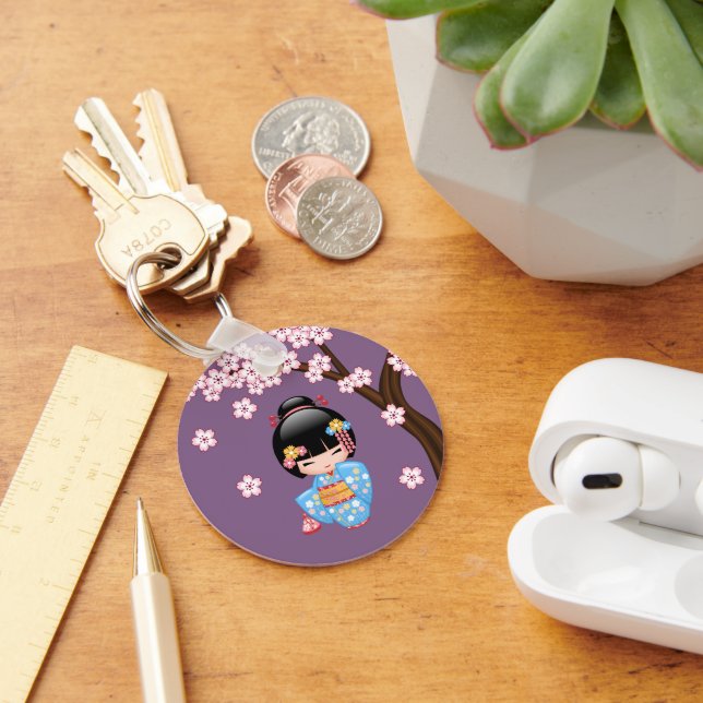 Maiko Kokeshi Doll - Blue Kimono Geisha Girl Keychain (Desk)