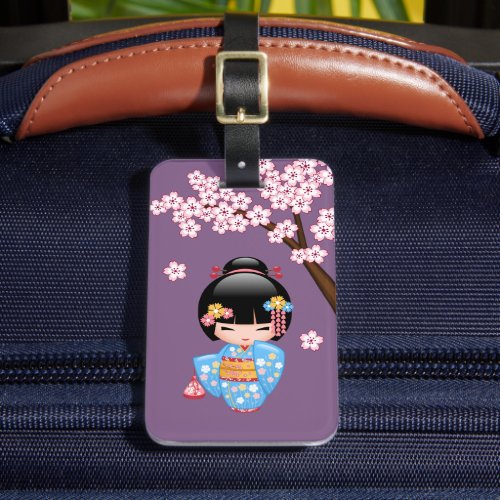 Maiko Kokeshi Doll _ Blue Kimono Geisha Girl Luggage Tag