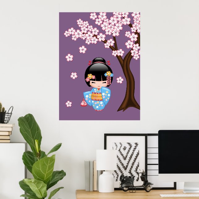 Maiko Kokeshi Doll - Blue Kimono Geisha Girl Poster (Home Office)