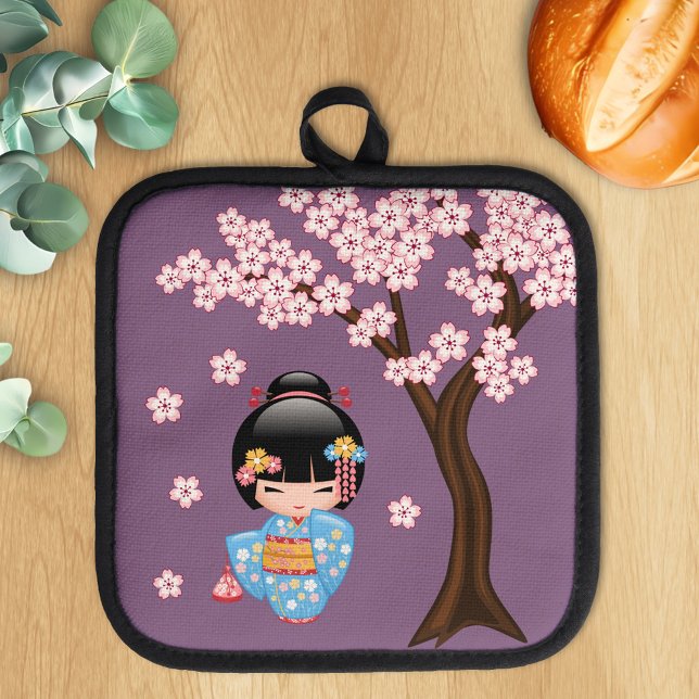 Maiko Kokeshi Doll - Blue Kimono Geisha Girl Pot Holder (Creator Uploaded)