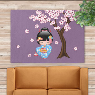 Maiko Kokeshi Doll - Blue Kimono Geisha Girl Rug