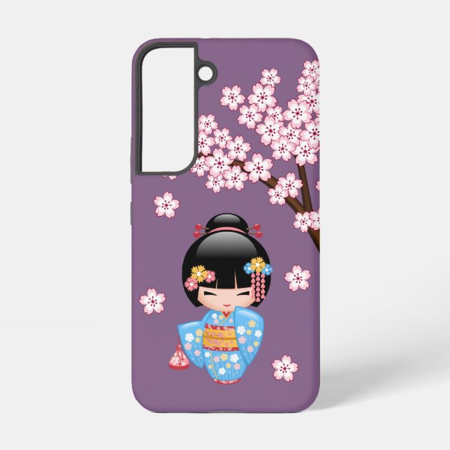 Maiko Kokeshi Doll - Blue Kimono Geisha Girl Samsung Galaxy Case (Back)