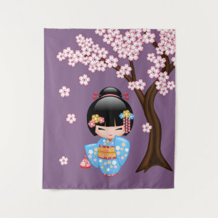 Maiko Kokeshi Doll - Blue Kimono Geisha Girl Tapestry