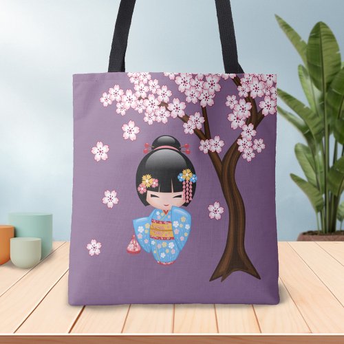 Maiko Kokeshi Doll _ Blue Kimono Geisha Girl Tote Bag