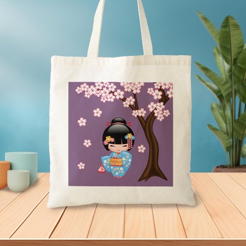 Maiko Kokeshi Doll _ Blue Kimono Geisha Girl Tote Bag