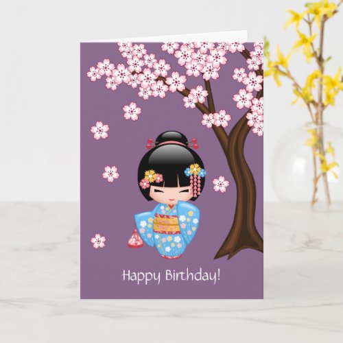 Maiko Kokeshi Doll _ Cute Geisha Birthday Card