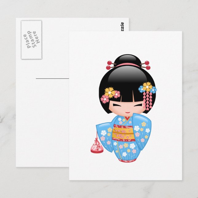 Maiko Kokeshi Doll - Cute Geisha Girl Postcard (Front/Back)