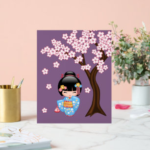 Maiko Kokeshi Doll Cute Geisha Girl Purple Acrylic Sign