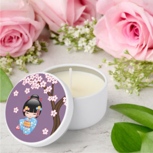 Maiko Kokeshi Doll Cute Geisha Girl Purple Mini Candle Favors