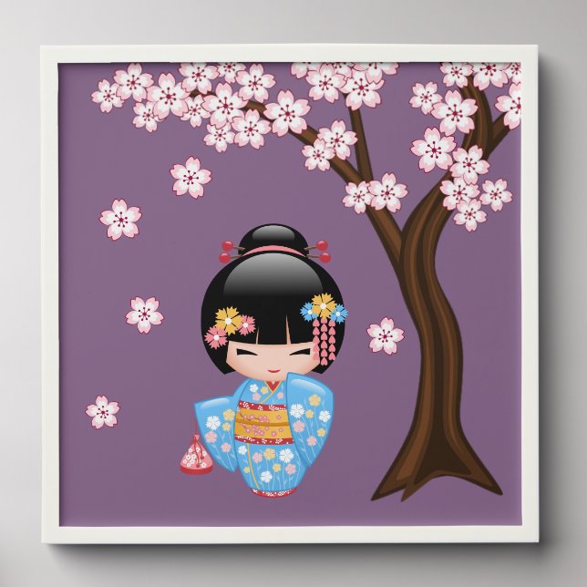 Maiko Kokeshi Doll Cute Geisha Girl Purple Peel And Stick Photo Tile (Front Set)