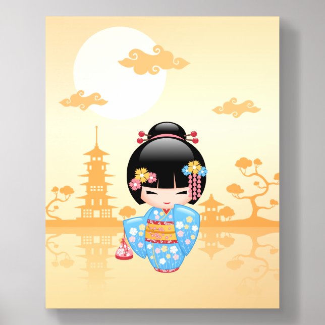 Maiko Kokeshi Doll Cute Geisha Girl Yellow Acrylic Photo Tile (Front Set)