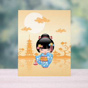 Maiko Kokeshi Doll Cute Geisha Girl Yellow Acrylic Sign