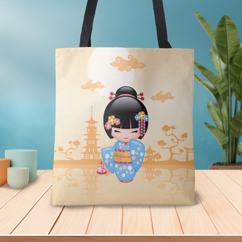 Maiko Kokeshi Doll Cute Geisha Girl Yellow Tote Bag