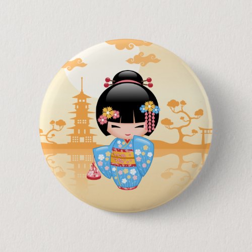 Maiko Kokeshi Doll _ Cute Japanese Geisha Girl Button