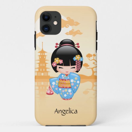 Maiko Kokeshi Doll _ Cute Japanese Geisha Girl iPhone 11 Case