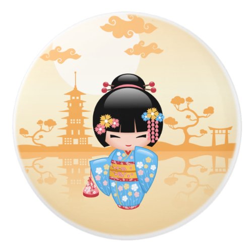 Maiko Kokeshi Doll _ Cute Japanese Geisha Girl Ceramic Knob