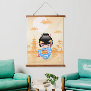 Maiko Kokeshi Doll - Cute Japanese Geisha Girl Hanging Tapestry