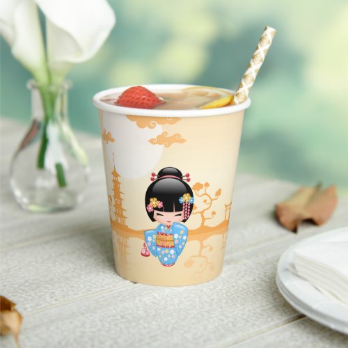 Maiko Kokeshi Doll _ Cute Japanese Geisha Girl Paper Cups
