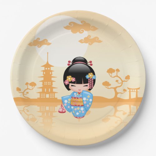 Maiko Kokeshi Doll _ Cute Japanese Geisha Girl Paper Plates