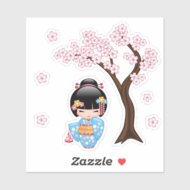 Maiko Kokeshi Doll - Cute Japanese Geisha Girl Sticker (Sheet)