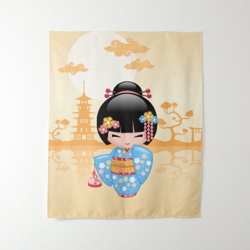 Maiko Kokeshi Doll _ Cute Japanese Geisha Girl Tapestry
