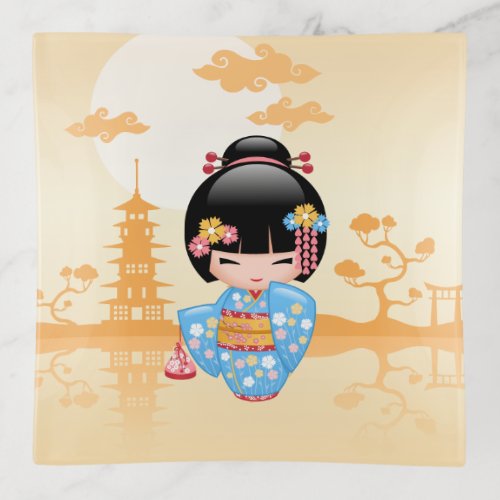 Maiko Kokeshi Doll _ Cute Japanese Geisha Girl Trinket Tray