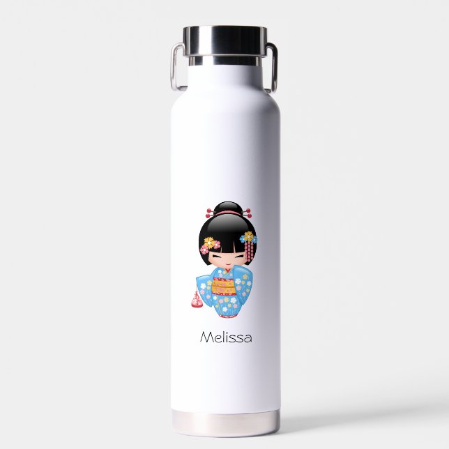 Maiko Kokeshi Doll - Cute Japanese Geisha Girl Water Bottle (Front)