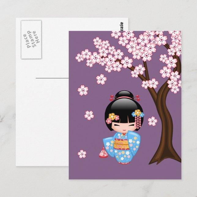 Maiko Kokeshi Doll - Geisha You are Welcome Postcard (Front/Back)