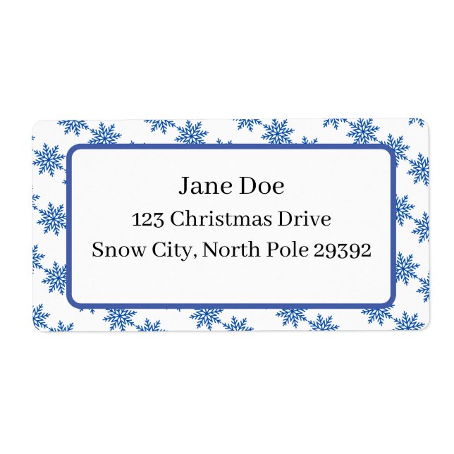 Mail Address Blue & White Winter Season Snowflake Label (Front)