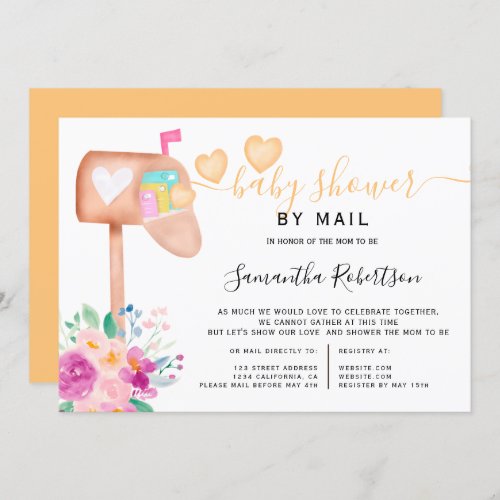 Mail box floral watercolor baby shower by mail invitation