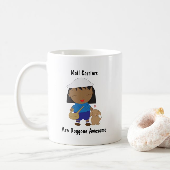 Mail Carrier Black Female Personalize Coffee Mug (With Donut)