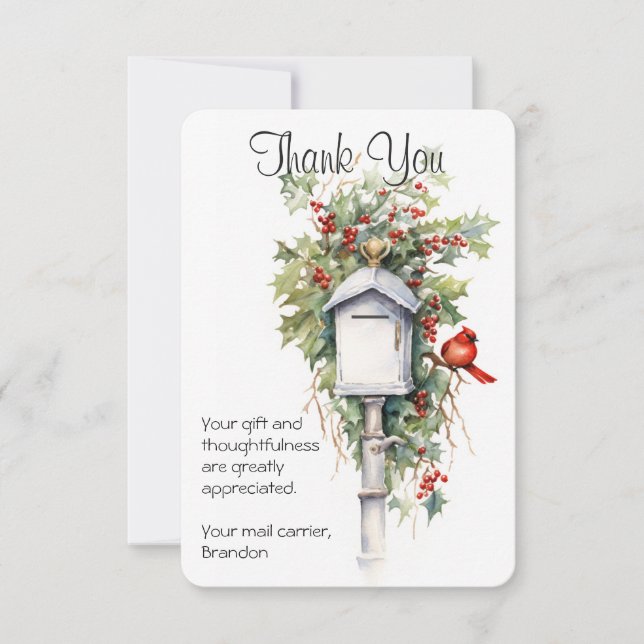 Mail Carrier Christmas Mailbox Thank You Card (Front)