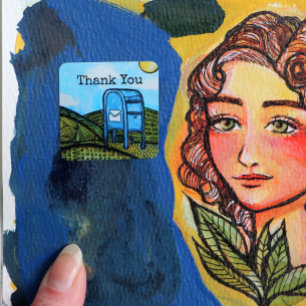 Mail Carrier Drop Box Postal Service Art           Square Sticker