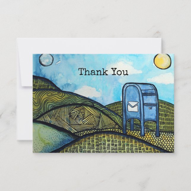 Mail Carrier Drop Box Postal Service Art           Thank You Card (Front)