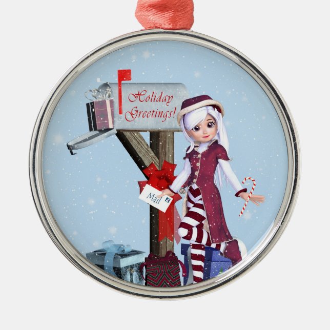 Mail Carrier Elf  Mailbox and Gifts Ornament (Front)