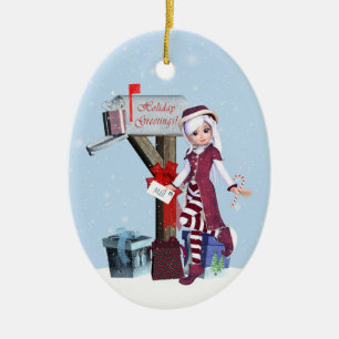 Mail Carrier Elf Mailbox and Gifts Ornament