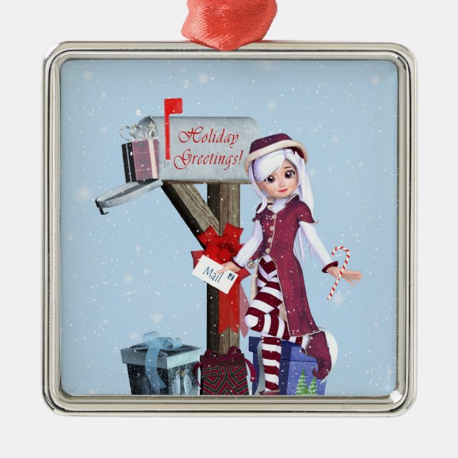 Mail Carrier Elf  Mailbox Gifts Silver Ornament (Front)