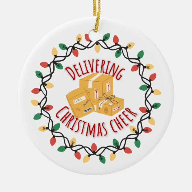 Mail Carrier Mailman UPS FedEx Christmas Ceramic Ornament (Front)