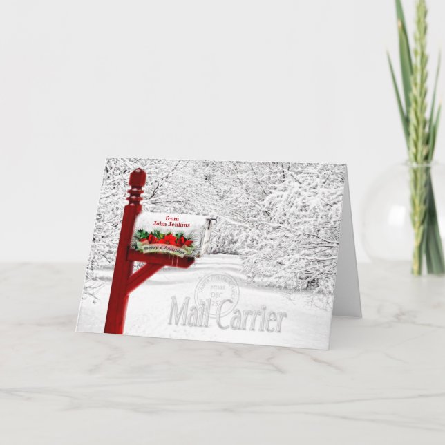 Mail Carrier or Postal Christmas Mailbox Holiday Card (Front)