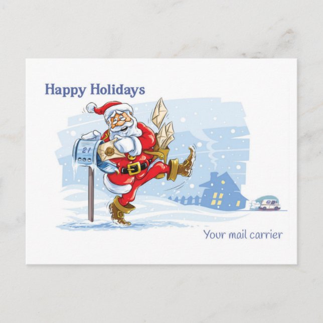 Mail Carrier Thank You Card - Santa Scene (Front)