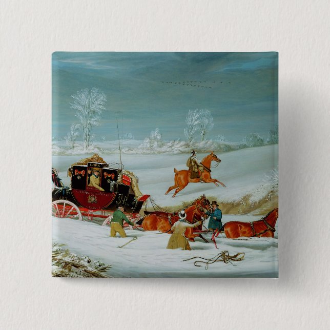 Mail Coach in the Snow Pinback Button (Front)