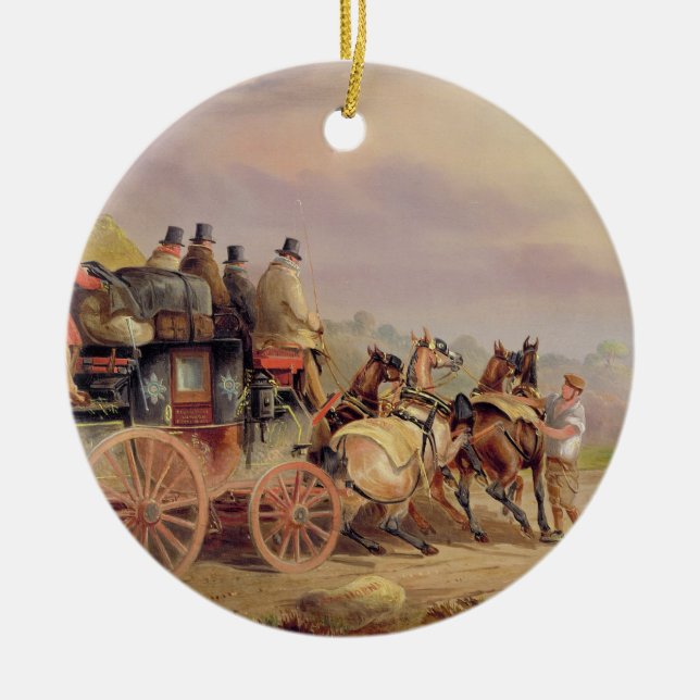 Mail Coaches on the Road: The 'Quicksilver' Devonp Ceramic Ornament (Front)