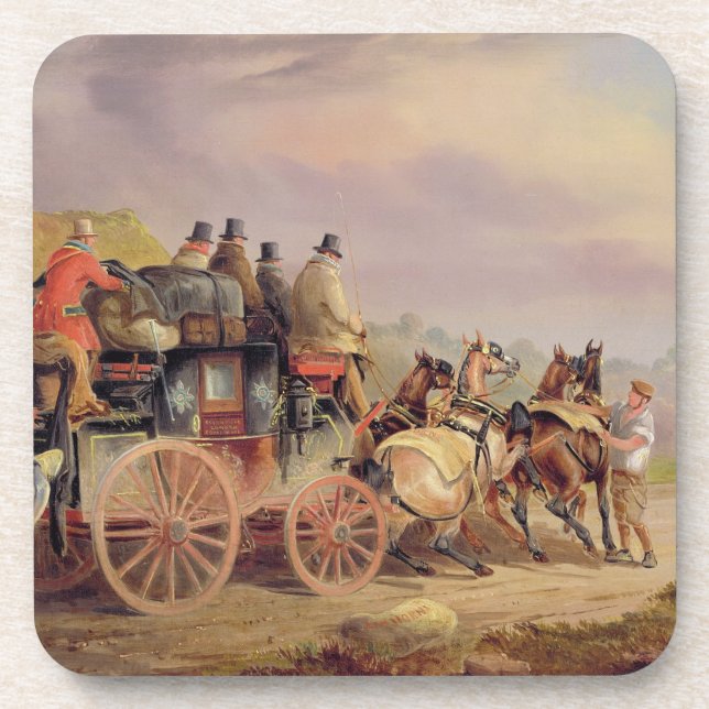 Mail Coaches on the Road: The 'Quicksilver' Devonp Drink Coaster (Front)
